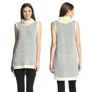 Anthropologie Cream and Light Gray Sleeveless Cowl Tunic Sweater